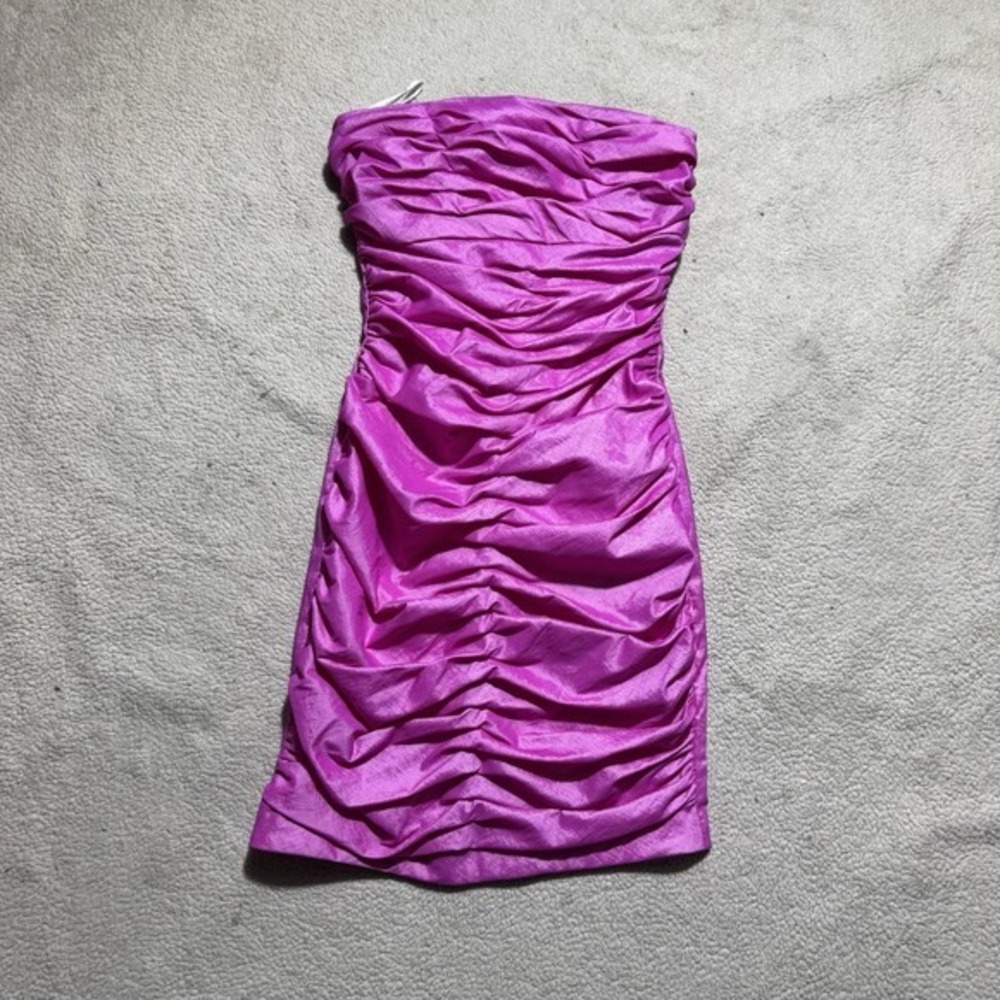 Jessica McClintock Dress Womens 4 Strapless Mini Fuchsia Pink Lined Back Zip